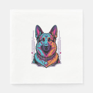 Neon Hund Porträtt Vintage Gravyr Grafik_1 Pappersservett