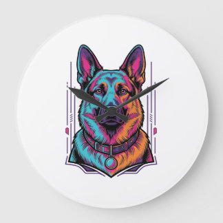 Neon Hund Porträtt Vintage Gravyr Grafik_1 Stor Klocka