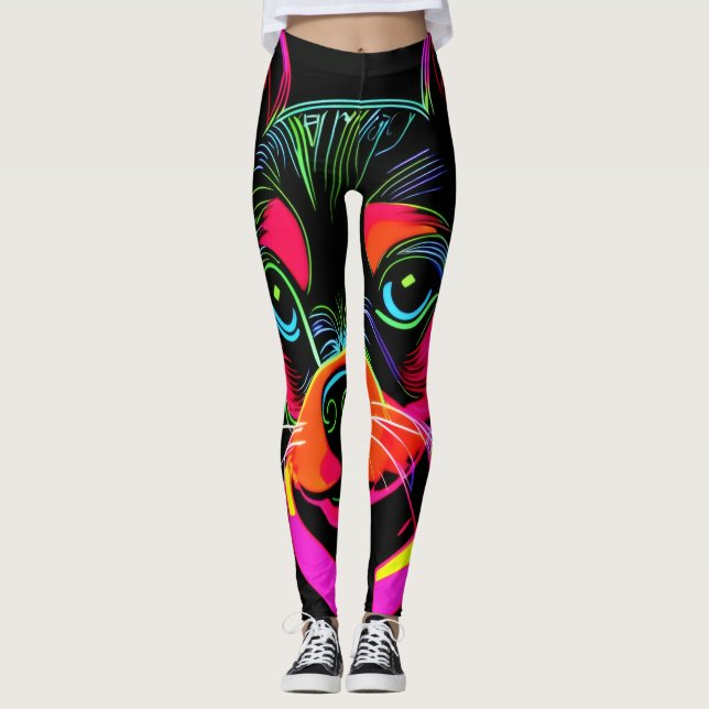 Neon Hund Puppy Art Leggings (Framsida)
