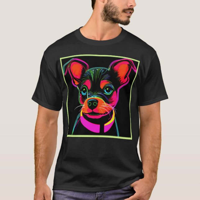Neon Hund Puppy Art T Shirt (Framsida)