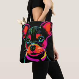 Neon Hund Puppy Art Tygkasse