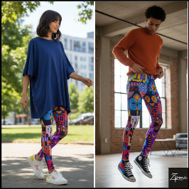 Neon Hyper Mättad Folkkonst Quilt Leggings