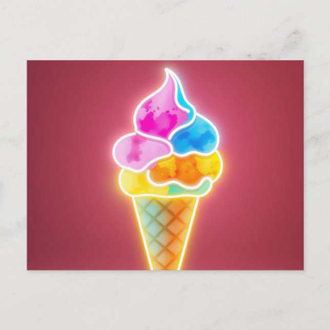 Neon Ice Cream Cone med Vibrant Scoops Vykort (Framsida)