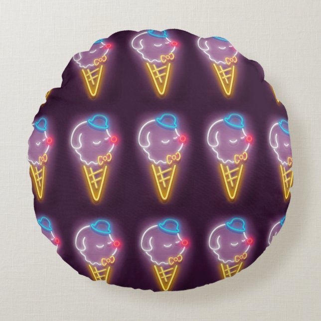 Neon Ice Cream Hund Rund Kudde (Framsidan)