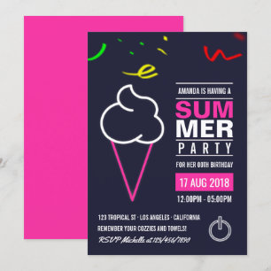 Neon Ice Cream, sommaren Födelsedagsfest inbjudan