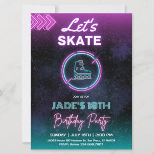 Neon Ice Skating Födelsedagsfest inbjudan