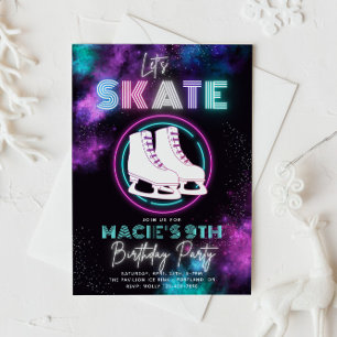 Neon Ice Skating-inbjudan Ice Skating Birthday Inbjudningar