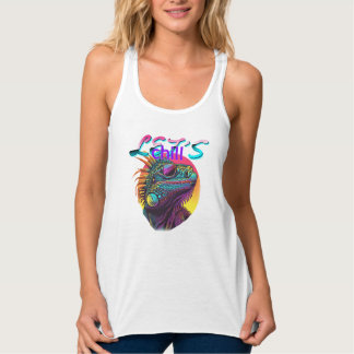 Neon Iguana - Retro 80s Lizard Art Linne Med Racerback