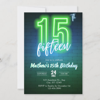 Neon inbjudan till 15-årsdag