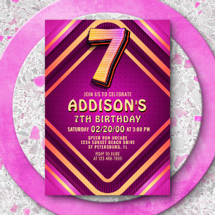 Neon-inbjudan till 7-årsdag inbjudningar
