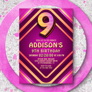 Neon-inbjudan till 9-årsdag inbjudningar