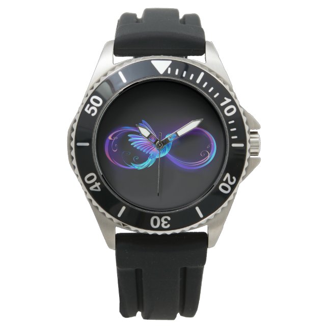 Neon Infinity Symbol with Glowing Hummingbird Armbandsur (Framsida)