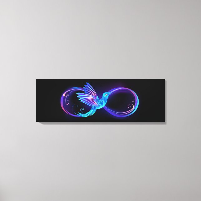 Neon Infinity Symbol with Glowing Hummingbird Canvastryck (Framsida)