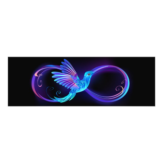 Neon Infinity Symbol with Glowing Hummingbird Fototryck (Framsidan)