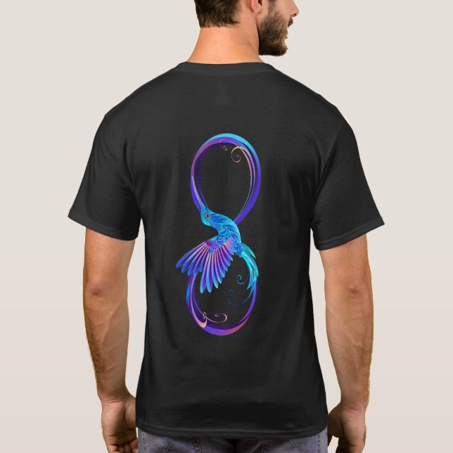 Neon Infinity Symbol with Glowing Hummingbird T Shirt (Baksida)