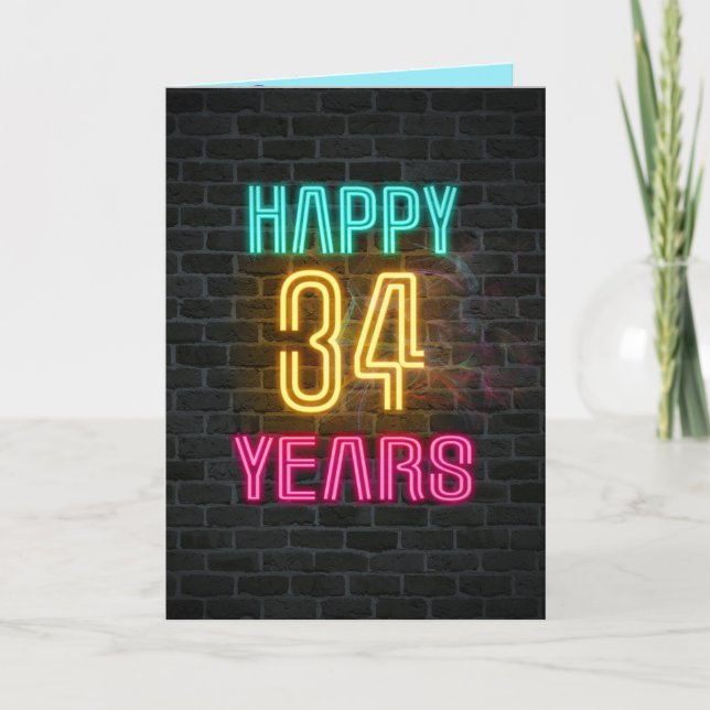 Neon-inloggning på brick i 34 år kort (Framsida)
