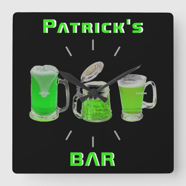 Neon Irish Pub Pub Sign Clock Personlig Mancave Fyrkantig Klocka (Framsida)