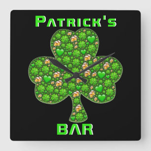 Neon Irish Pub Pub Sign Clock Shamrock Beer Named Fyrkantig Klocka