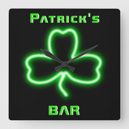 Neon Irish Pub Pub Sign Clock Shamrock Beer Named Fyrkantig Klocka