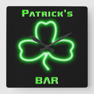 Neon Irish Pub Pub Sign Clock Shamrock Beer Named Fyrkantig Klocka