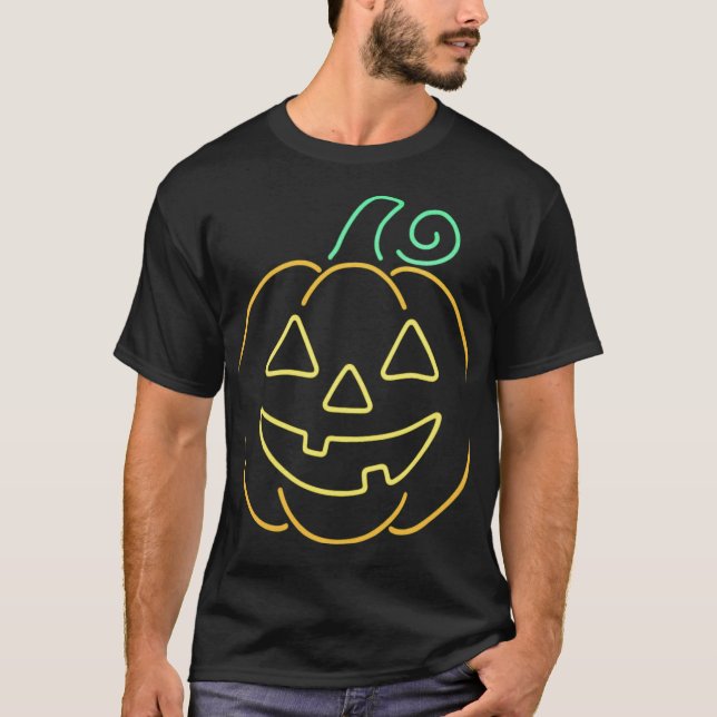 Neon Jack O' Lantern Halloween T Shirt: Shirt (Framsida)