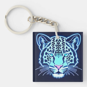 Neon Jaguar Huvudkontur på Mörk Bakgrund