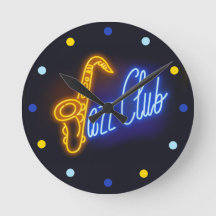 Neon Jazz Klubb Saxophone Sax blue Gult Clock