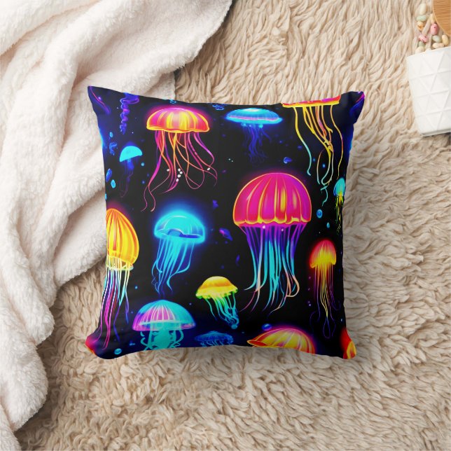 Neon Jellyfish Dreamscape Kudde (Filt)
