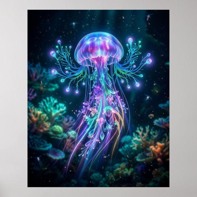 Neon Jellyfish Electric Deep Poster (Framsidan)