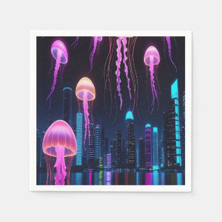 Neon Jellyfish Over Cyber City Pappersservett
