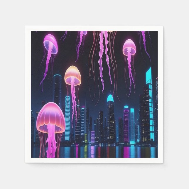 Neon Jellyfish Over Cyber City Pappersservett (Framsidan)