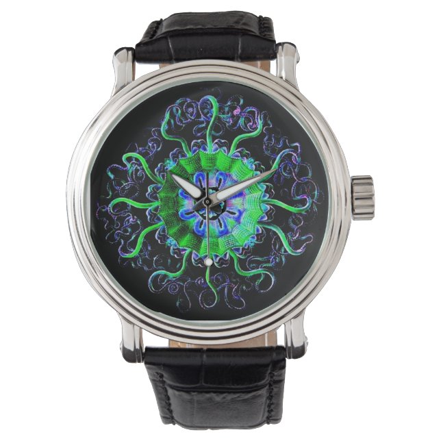 Neon Jellyfish Yoga Mandala Art Armbandsur (Framsida)