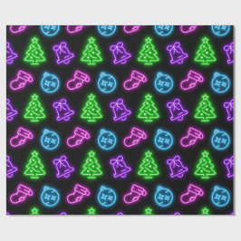 Neon-jul i flera Färgader på svart Presentpapper