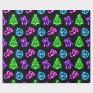Neon-jul i flera Färgader på svart Presentpapper