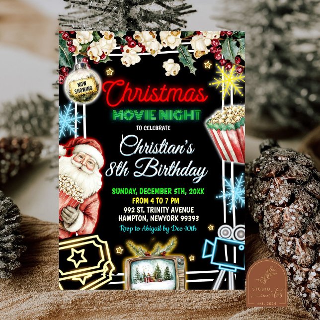 Neon jul Movie Night Barns födelsedag Party Inbjudningar (Skapare uppladdad)