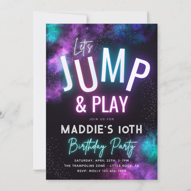 Neon Jump-inbjudan | Trampoline Party Inbjudningar (Framsida)