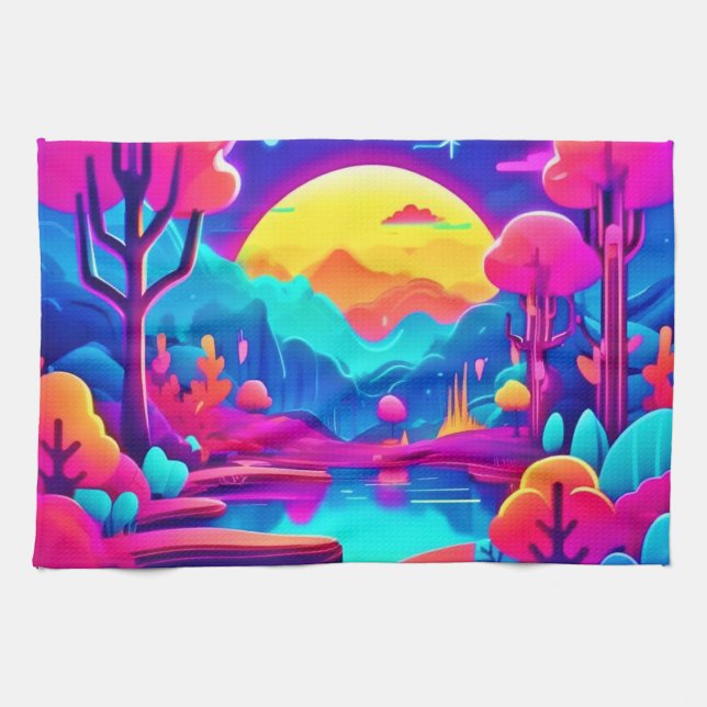 Neon Jungle Dream Art Kökshandduk (Horisontell)