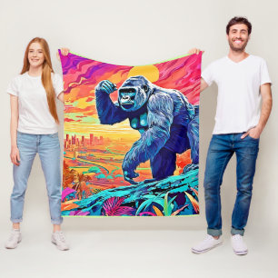 Neon Jungle Gorilla Urban Fantasy Fleecefilt