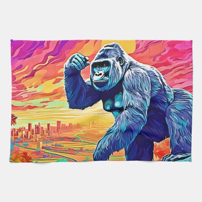 Neon Jungle Gorilla Urban Fantasy Kökshandduk (Horisontell)