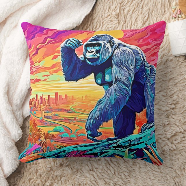 Neon Jungle Gorilla Urban Fantasy Kudde (Filt)