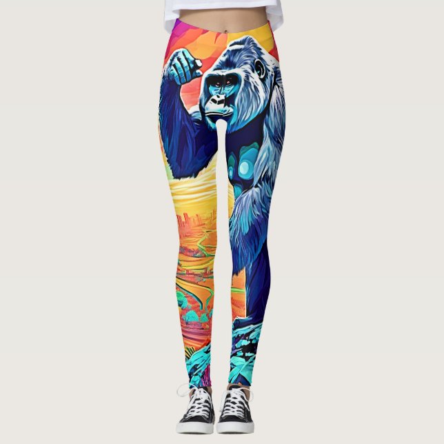Neon Jungle Gorilla Urban Fantasy Leggings (Framsida)