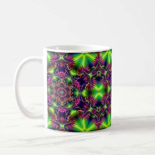 Neon Kaleidoscope Coffee Mug – Psychedelic Tasse Kaffemugg (Vänster)