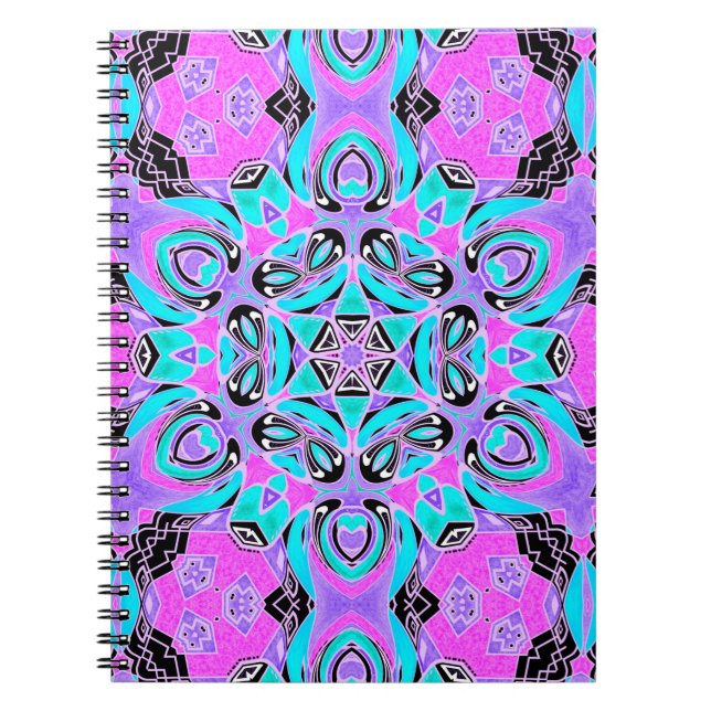Neon kaleidoscope, mandala anteckningsbok (Framsidan)