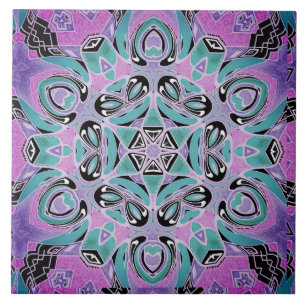 Neon kaleidoscope, mandala kakelplatta
