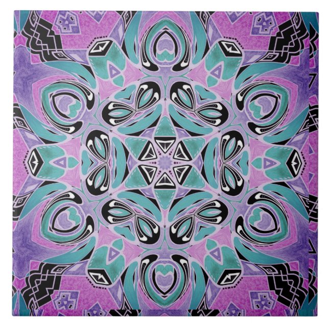 Neon kaleidoscope, mandala kakelplatta (Framsidan)