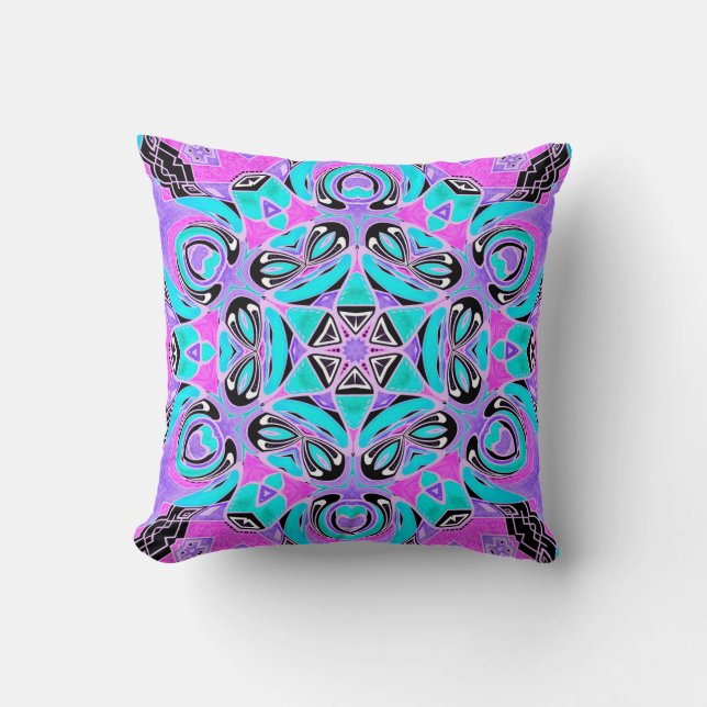 Neon kaleidoscope, mandala kudde (Framsida)