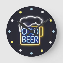 Neon Kall Beer Mancave Pub Den Wall Clock Rund Klocka