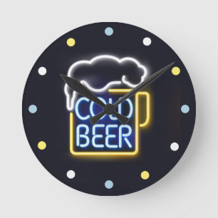 Neon Kall Beer Mancave Pub Den Wall Clock Rund Klocka