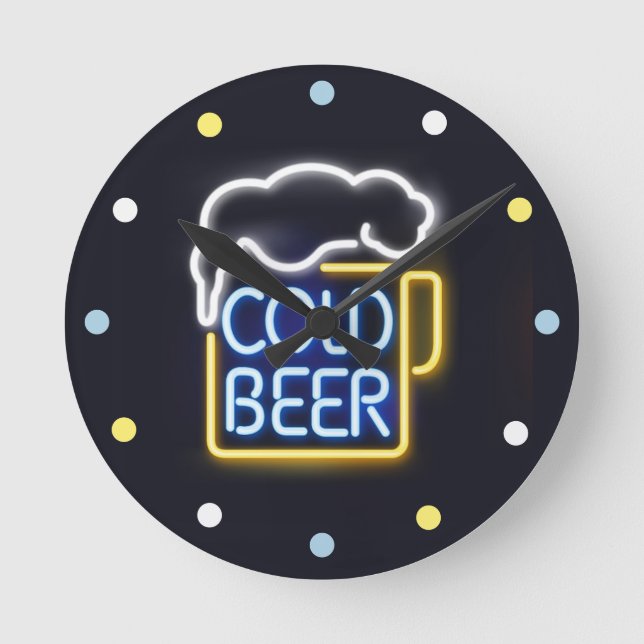 Neon Kall Beer Mancave Pub Den Wall Clock Rund Klocka (Framsida)