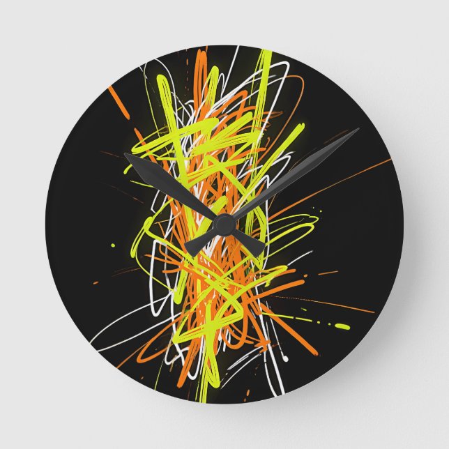 Neon Kaos Abstrakt Energi Explosion Rund Klocka (Framsida)